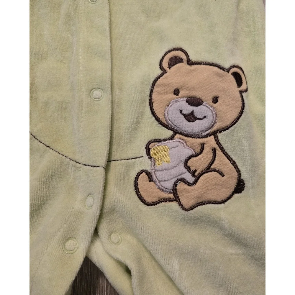 Carters Cute Bear Embroidered Velour One Piece Pajamas Infant 6-9 months Vintage